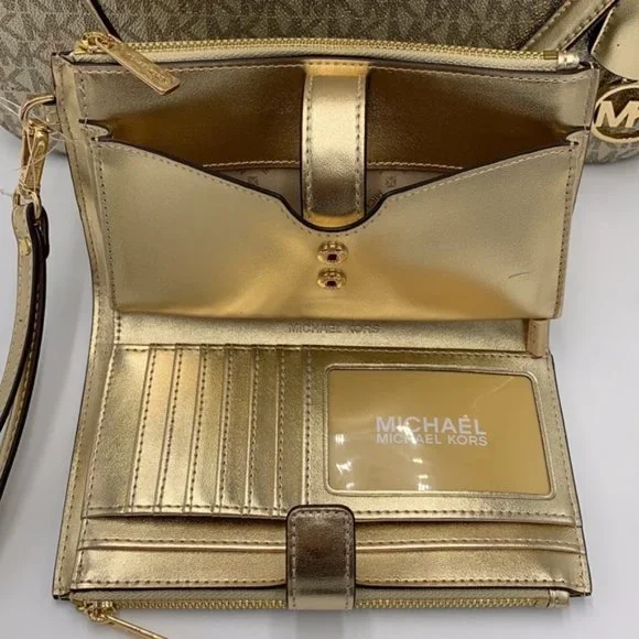 Michael Kors Large X Chain Sholder Tote & Large Double Zip Wallet Pale Gold - Picture 10 of 16